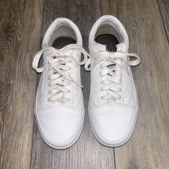 VANS Classic Old Skool White Leather Sneaker Skate Shoes US Size M 4.5 / W 689+3 - Picture 4 of 11